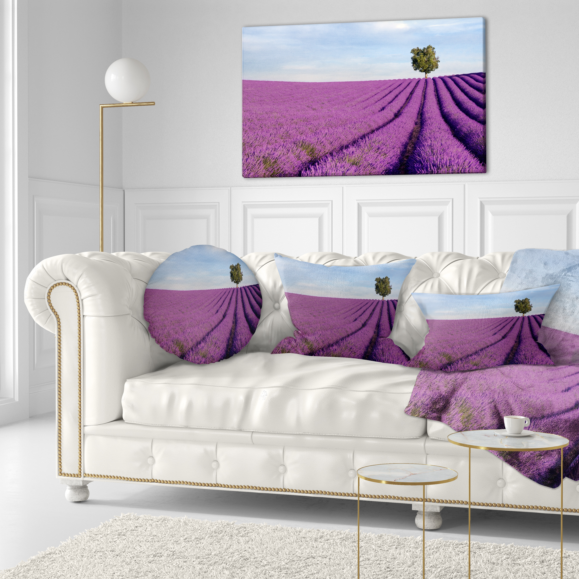 Designart Lavender Field with Solitary Tree - Landscape Photography Throw Pillow - 12x20