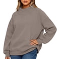 thumbnail image 6 of WTOBBY Women's Fashionable Hoodie Pullover Top with High Neck and Long Sleeves, Solid Color Loose Fit for Casual Wear, Cozy and Warm, Great for Outdoor Use,Khaki M, 6 of 6