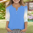 thumbnail image 2 of Grblisyd Girls Shirts Size 10-12 3/4 Sleeve Henley Shirts Button Down V Neck Raglan Tops Loose Color Block Blouse, 2 of 7