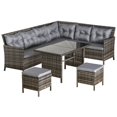 thumbnail image 1 of 6pcs Outdoor Rattan Sofa Set Garden Wicker Sectional Couch Furniture Set with Dining Table and Chair Dark Grey, 1 of 7