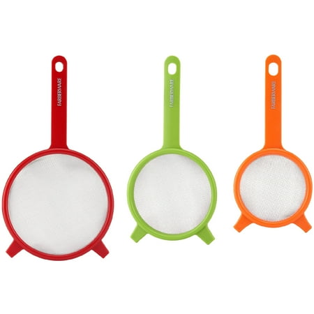3 Piece Strainer Set - Farberware Set of 3 Strainers. Red, Green and Orange