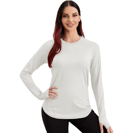 Women's Long Sleeve Thumb Holes Outdoor Performance Workout Tee Shirts ...