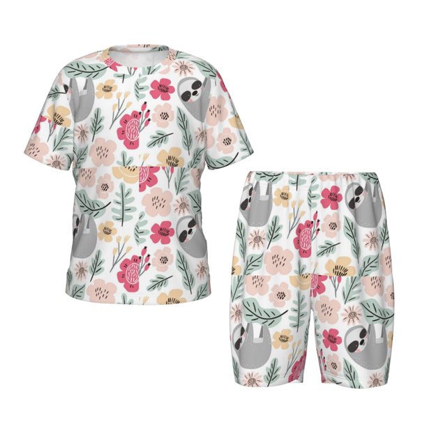 Balery Cute Cartoon Sloth Conjunto de Pijama Infantil de Manga Corta con Estampado – Ropa de Dormir de Algodón Suave-XX-Large