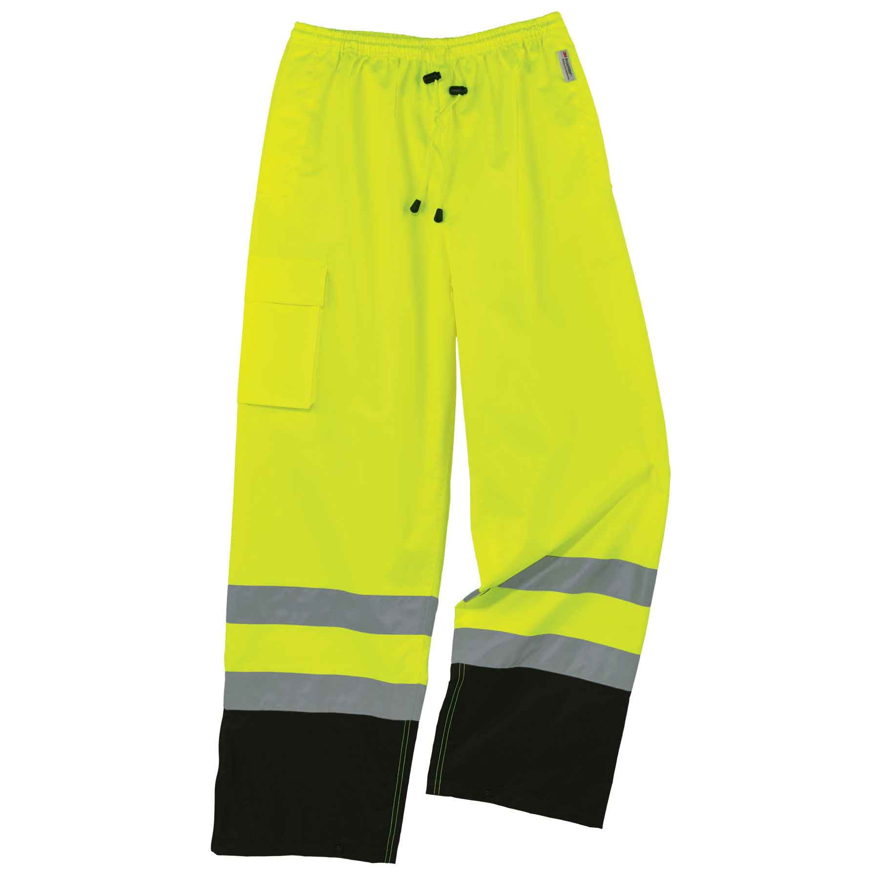Mutual 16328 High Visibility Polyester ANSI Class E Pant with 2 White Reflective Tapes Lime