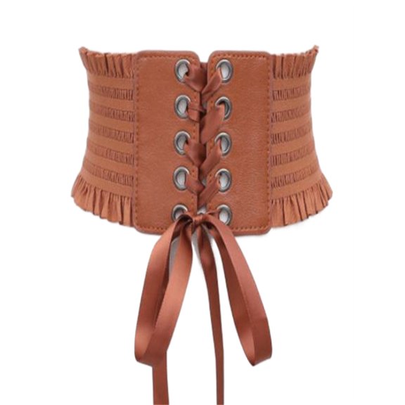 Gureui Women Elastic Wide Lace-up High Waist Slim Abdominal Belt, Adjustable Faux Leather Cinch Bustiers Waistband Dress Decoration Underbust Corset