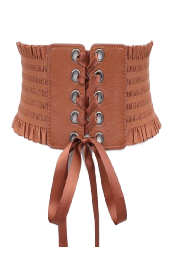 Women Elastic Wide Lace-up High Waist Slim Abdominal Belt, Adjustable Faux Leather Cinch Bustiers Waistband Dress Decoration Underbust Corset