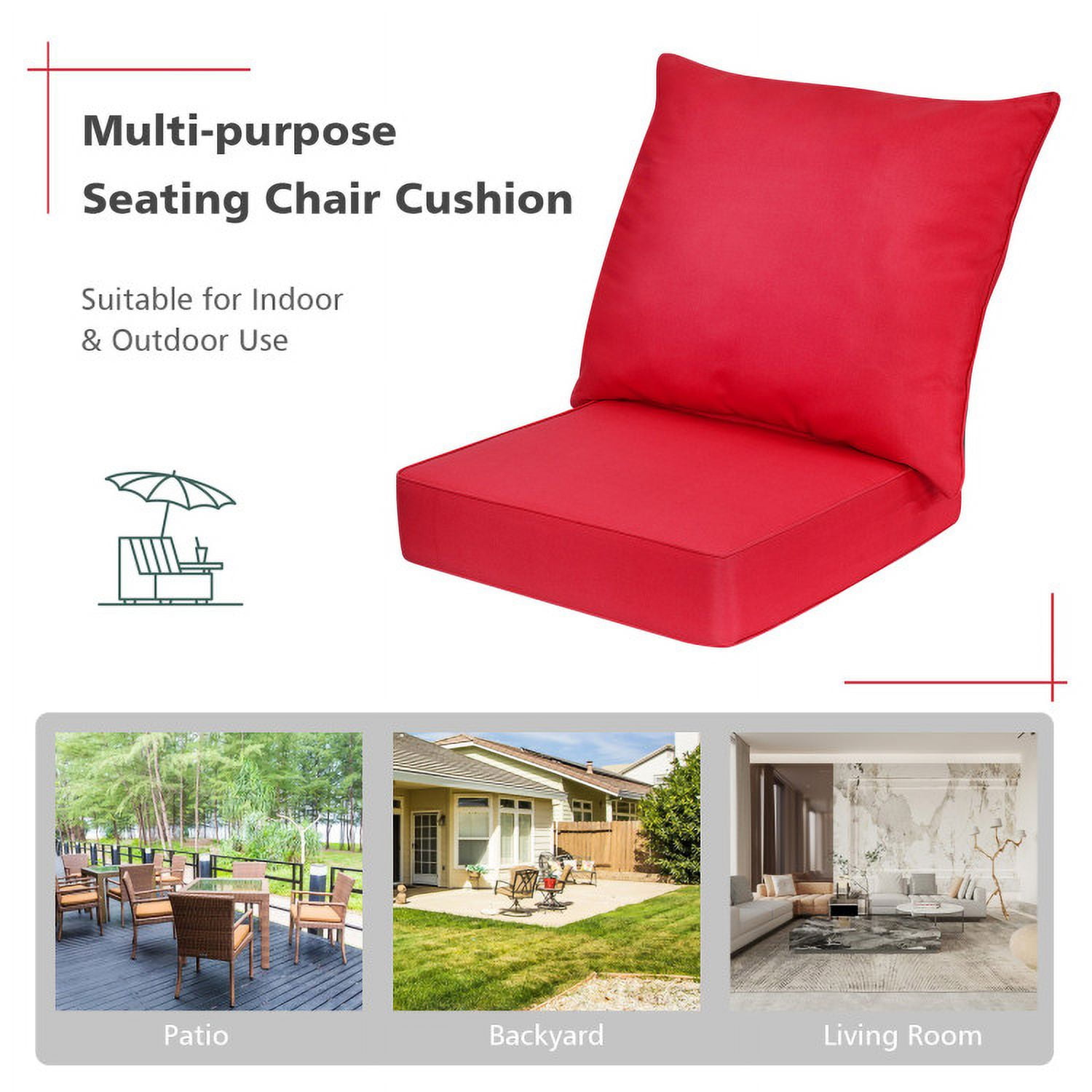 Aimee Lii Deep Seat Chair Cushion Pads Set with Rope Belts for Indoor and Outdoor, Red Aimee Lii Deep Seat Chair Cushion Pads Set with Rope Belts for Indoor and Outdoor, Red