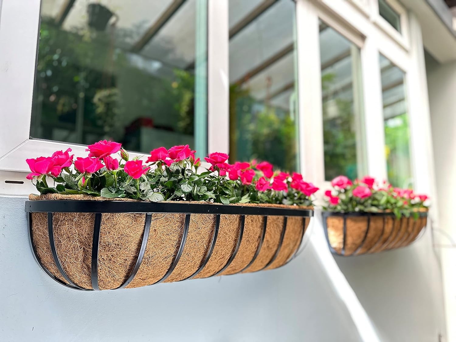 3Pack 24in Window Boxes Deck Baskets with Coconut Liner Railing Planter Hanging Flower Planter for Indoor Outdoor