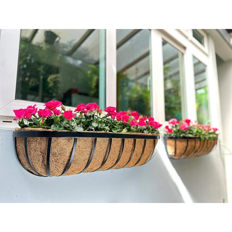 3pack 24in Window Boxes Deck Baskets with Coconut Liner Railing Planter Hanging Flower Planter for Indoor Outdoor