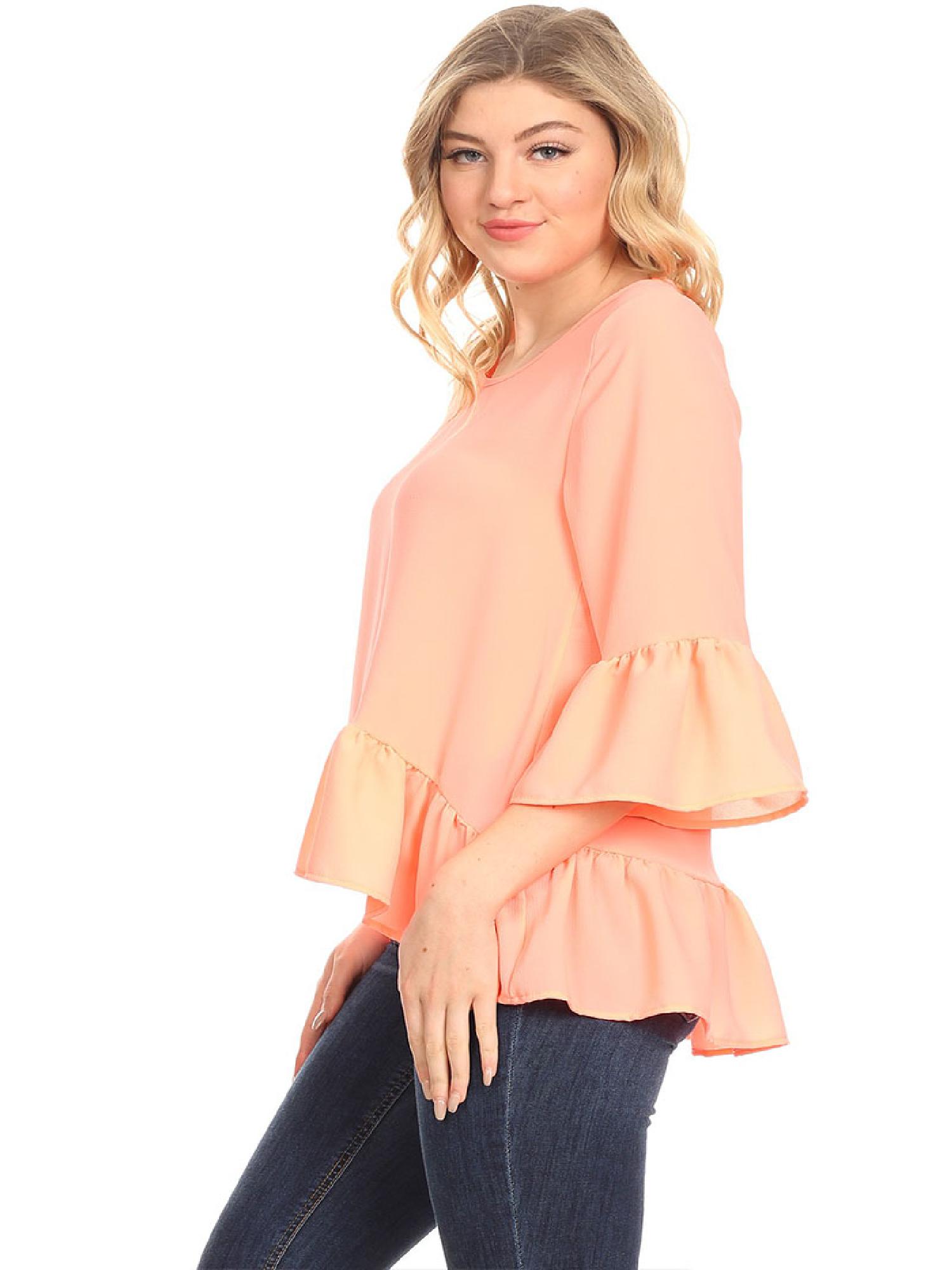 WOMENS PEACH TOP WITH FUFFLE HEM SIZE 16 18 NEW