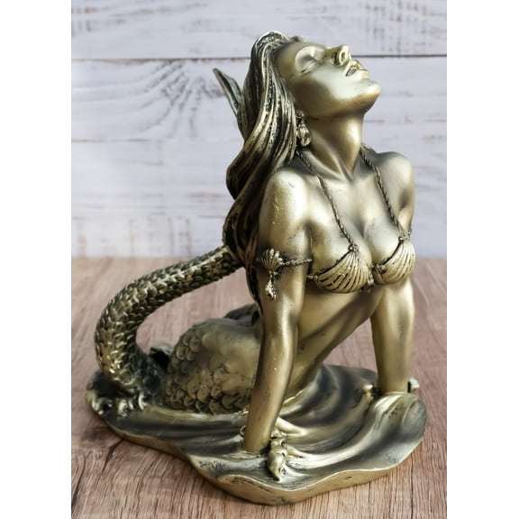 Ebros Aged Bronze Resin Seductive Siren of The Seas Mermaid Statue 7"H Figurine