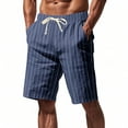 thumbnail image 2 of RYDCOT Mens Linen Striped Print Shorts Casual Drawstring Elastic Waist Lightweight Summer Beach Shorts with Pockets Navy, 2 of 9