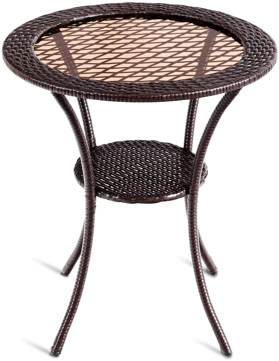 25 inch Patio Wicker Coffee Table for Outdoor Backyard Lawn Balcony