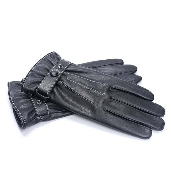 Leather Gloves Men's Warm Plus Velvet Padded Driving Electric Car Fashion Touch Screen Washed Leather Gloves PU Black