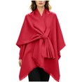 thumbnail image 3 of Fewfanhot Self Tie Fringe Wool Blend Poncho Cape, Open Front Warm Wrap Shawl Coat for Women Fall Winter, 3 of 7