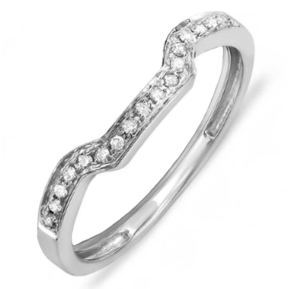 0.10 Carat ctw 10K Gold Round Diamond Ladies Wedding Ring Matching Guard Band 1//10 CT