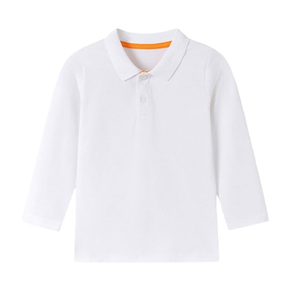 Toddler Kids Collared Long Sleeve Cotton Polo Shirts Boys Girls Basic Daily Wear School Uniform Shirts 2026,4Y,White