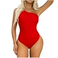 thumbnail image 2 of UPPADA Women's V-Neck One Piece Swimsuit Ruched Tummy Control Bathing Suit One Piece Cute Solid Color Swimsuit Casual Basic Shoulder Straps Swimwear Clearance Red,L, 2 of 8
