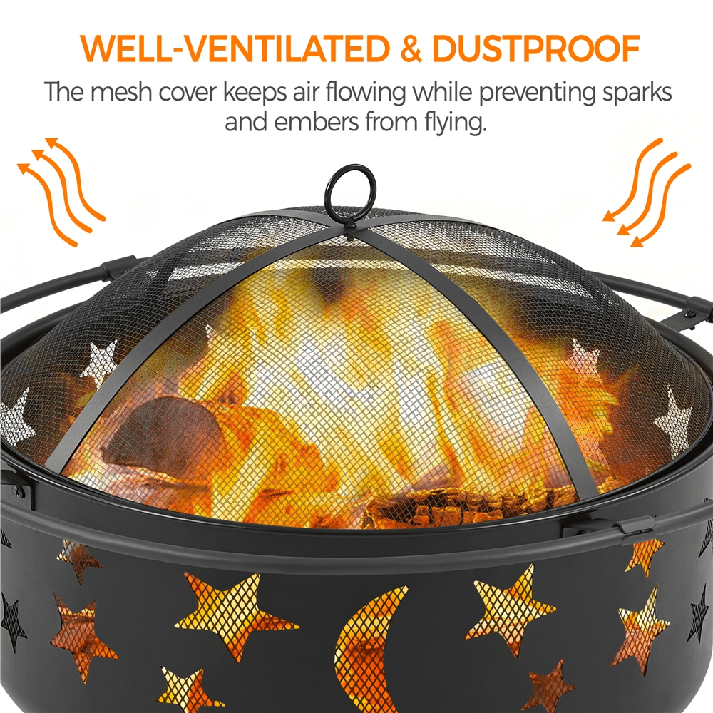 SmileMart Iron Fire Pit Set Camping Fire Bowl Heating Warm Equipment for BBQ Backyard Outdoor