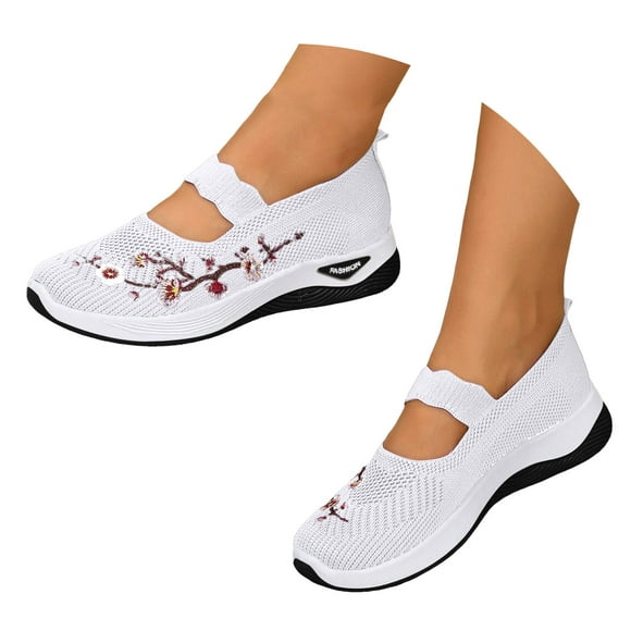 Mepaouo Orthopedic Shoes for Women Hollow Knitted Slip on Walking Mary Jane Mesh Nurse Casual Flats