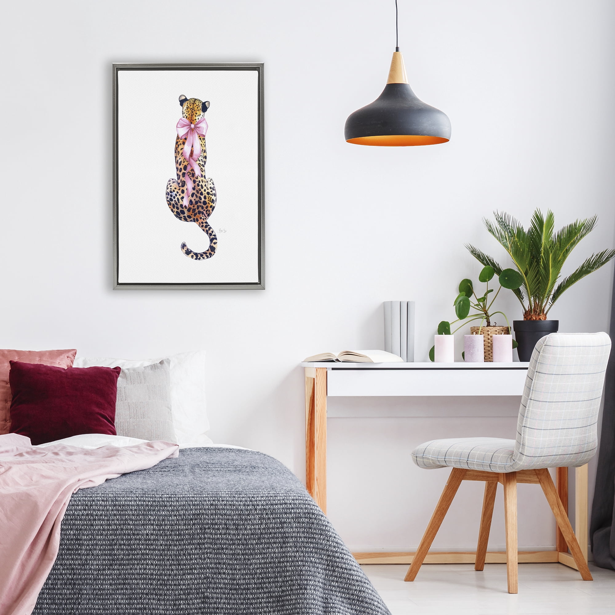 Stupell Industries Poised In Pink Cheetah Gray Framed Floater Canvas Wall Art, design by Shelly Craig