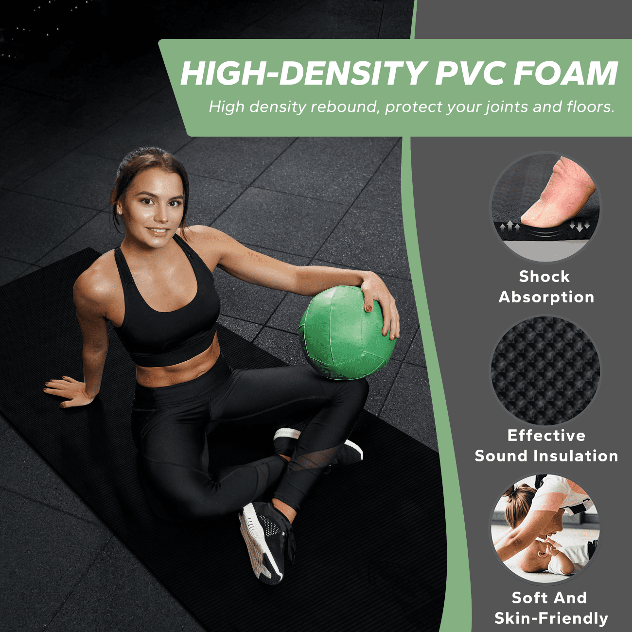 Extra Wide Exercise Mat – 6'x4' to 9'x6' – Thick, Non-Slip Fitness Mat – Choose from Black, Gray, or Blue