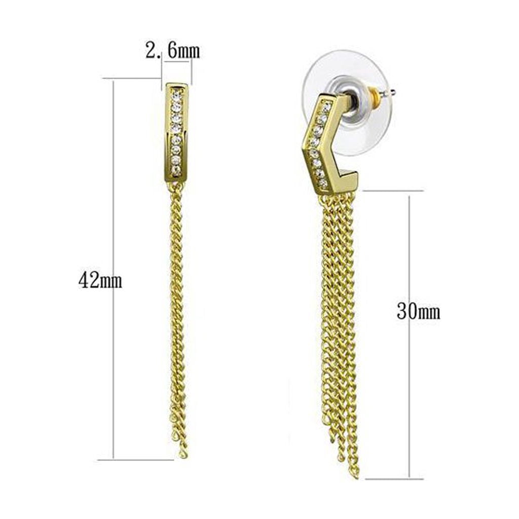 Women's Brass Gold Top Grade Crystal Clear Stone Dangle & Drop Earrings