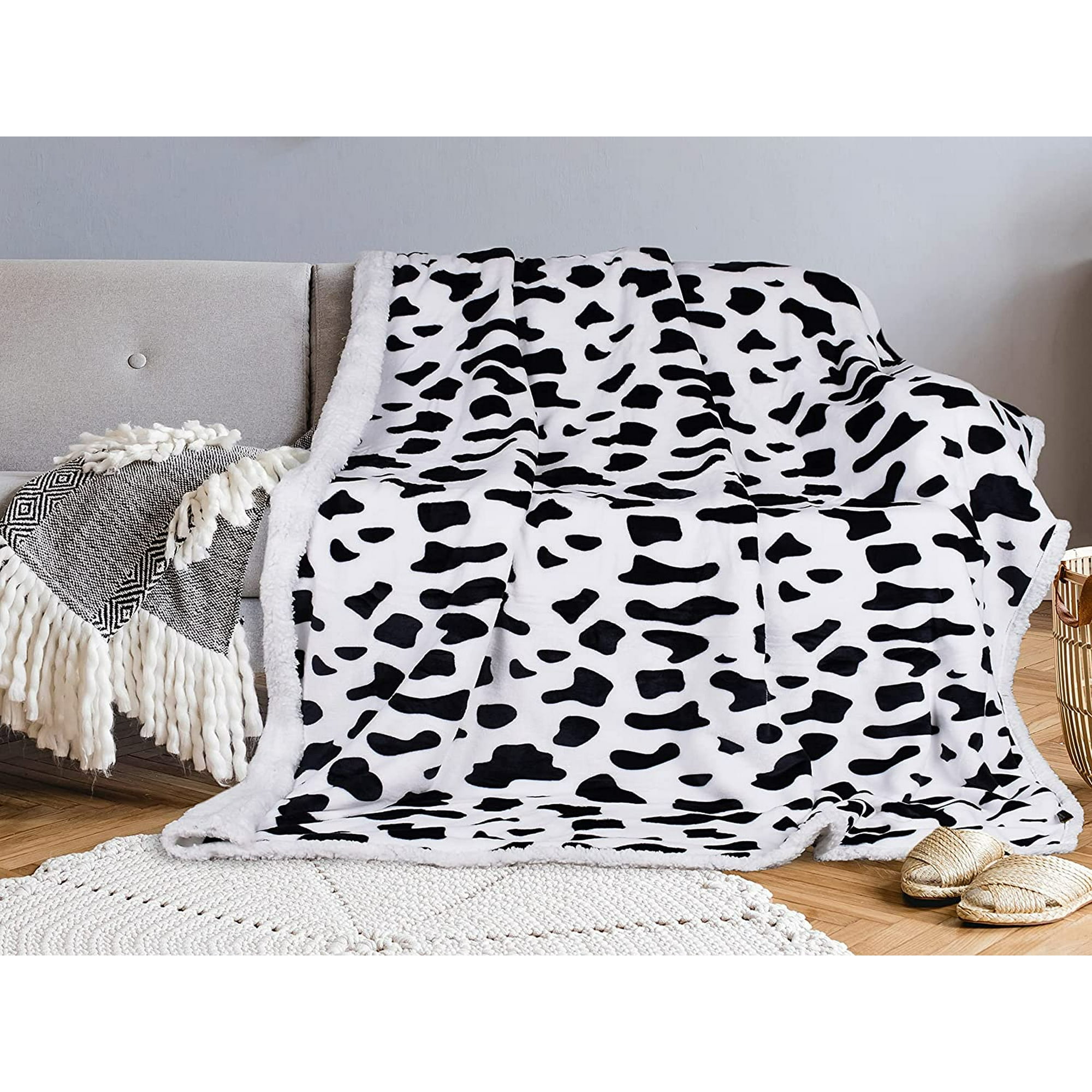 Htooq Cow Print Sherpa Throw Plush Blanket Twin Size 6htooq X 8htooq Bedding Fleece Reversible Blankets For Bed And Couch Super Soft Comfy Warm F