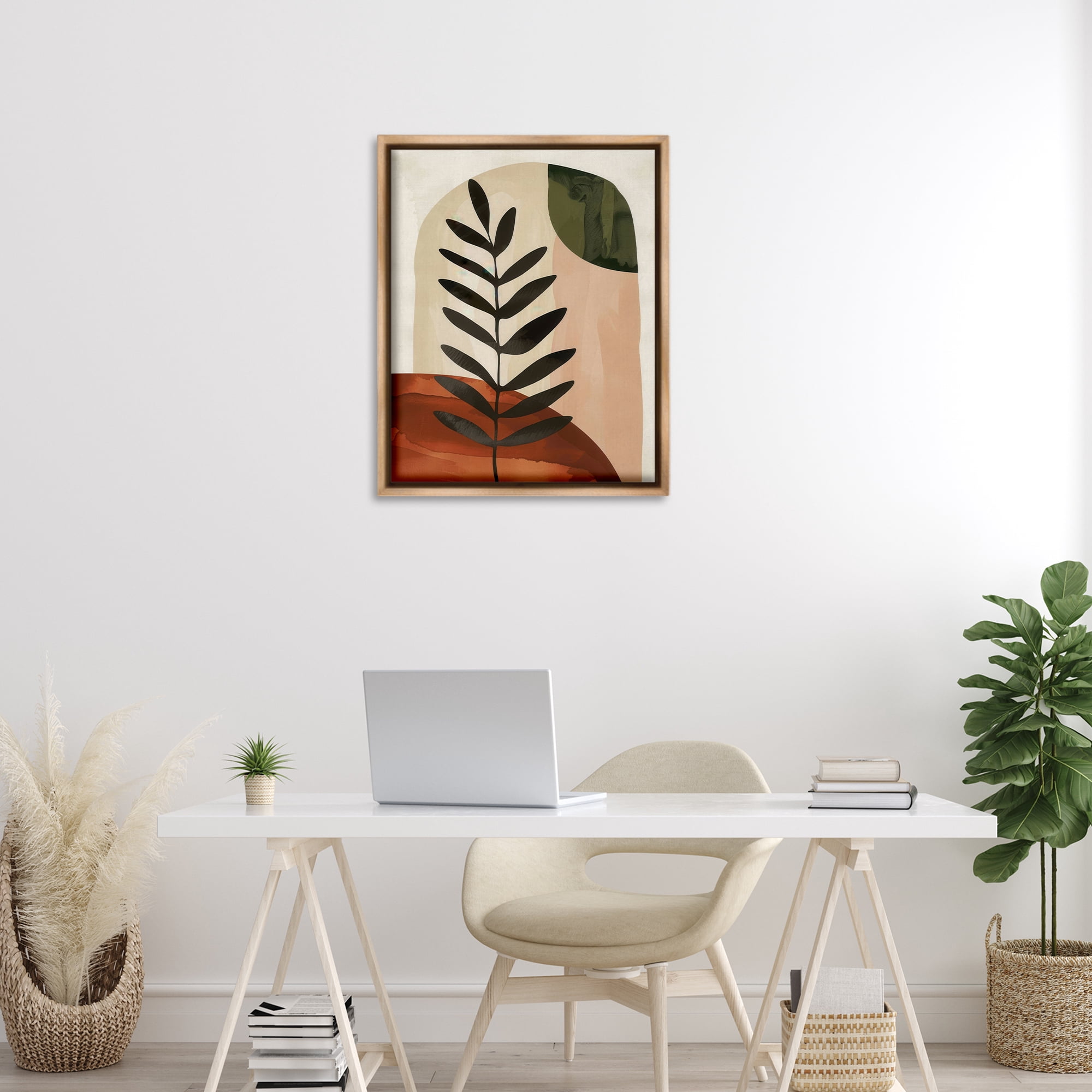 Stupell Industries Fern Strand Neutrals Plants & Flowers Painting Brown Floater Framed Canvas Art Print Wall Art, 25 x 31