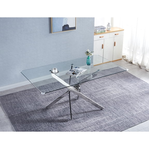 Rectangular Tempered Glass Dining Table, Modern Dining Room Interior Design, For 6 People 00105