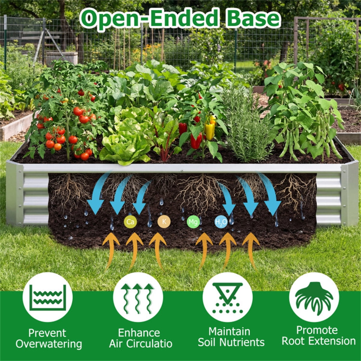ZHICHUN  6x3x1 Ft Galvanized Steel Raised Garden Bed Silver Open Base Outdoor Planter Box For Vegetables Flowers Herbs