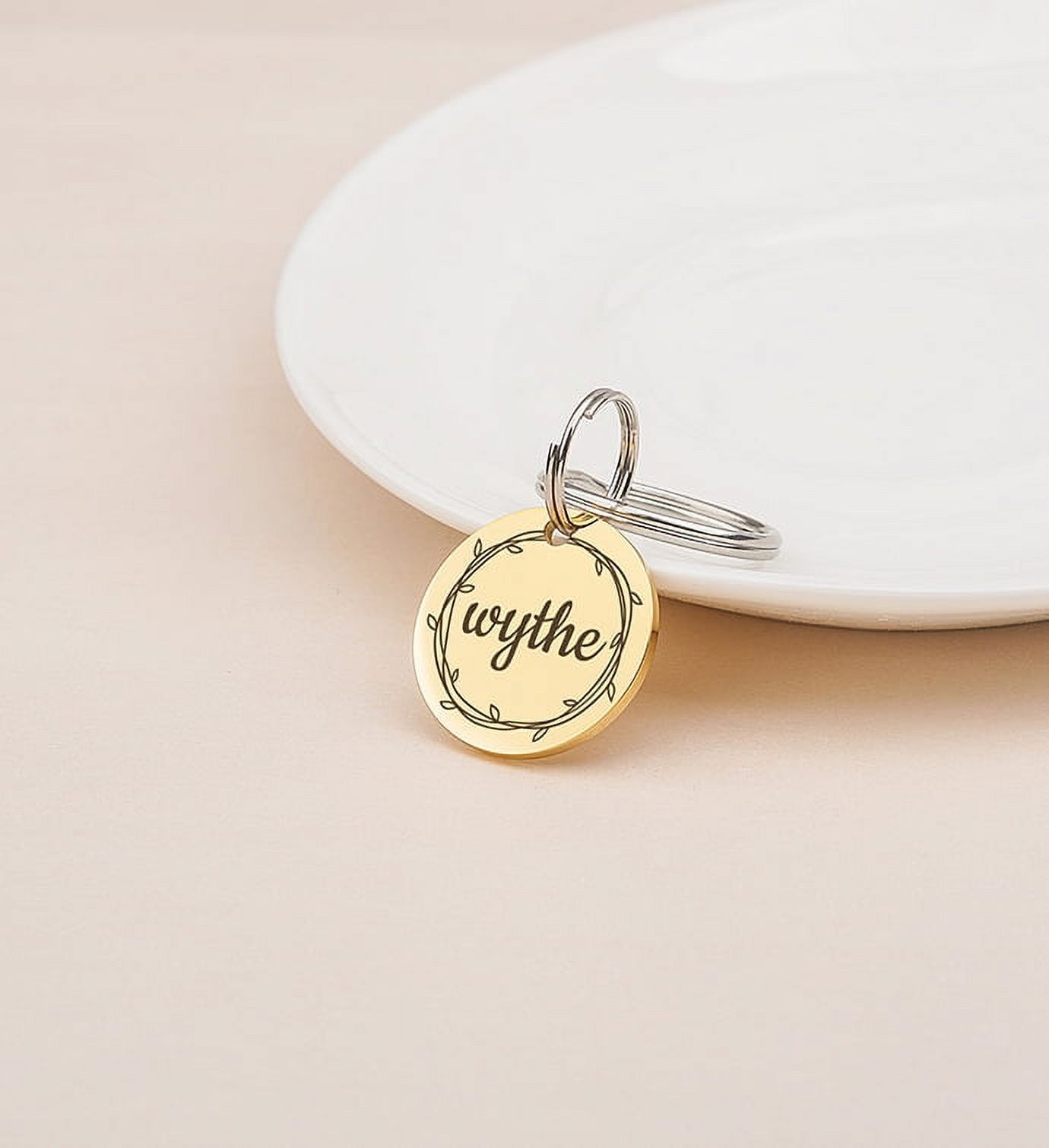 Anavia Stainless Steel Double Sided Round Name - Frame Engraved Dog & Cat ID Tag, Gold, S