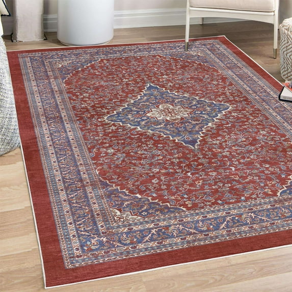 Floral Decorative Rug, Romantic Style of Flowers and Ivy Creeper Plant Botanical Spring Illustration, Quality Carpet for Bedroom Dorm and Living Room, 6 Sizes, Ruby Ceil Blue, by Ambesonne
