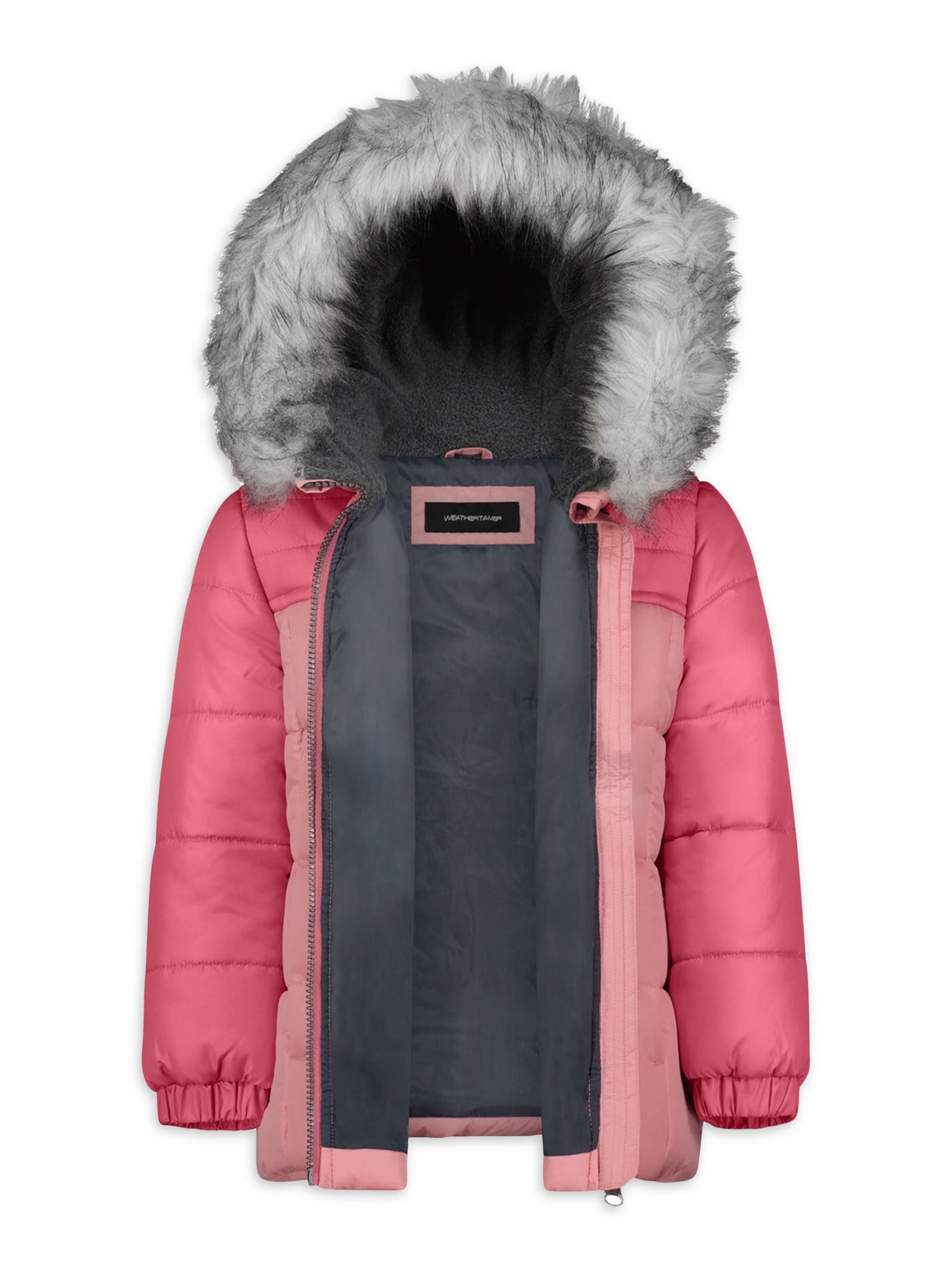 Weathertamer Girls Hooded Colorblock Winter Puffer Coat, Sizes 4-16