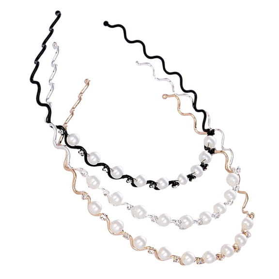 LOLIPPYY 3Pcs Wave Shape Beaded Headband Assorted Color Hair Decoration for Women Parties