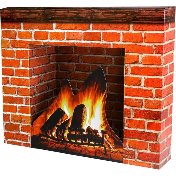 Ebaokuup Christmas Cardboard Fireplace Prop- 3D Artificial Red Brick Cardboard Fireplace- Brick Fireplace Stand-Up- Fake Fireplace Backdrop for Christmas Decoration