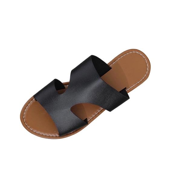 KIJBLAE Women's Wide Width One Band Open Toe Slide Sandals, Fashion Comfort Casual Outdoor Beach Slippers Spring Summer Black 39