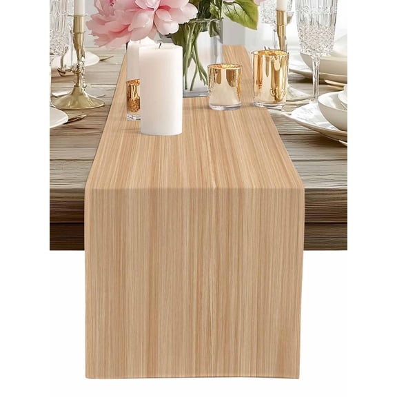 Table Runner Khaki Wood Grain Table Runners Farmhouse Wooden Board Cotton Linen Dresser Scarf Kitchen Dining Table Decor for Home Dinner Party Decor 13x72 Inch