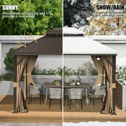 Domi Outdoor Living 10x12 Hardtop Aluminum Metal Gazebo Canopy,w/Galvanized Steel Double Roof,Curtain&Netting