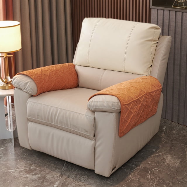 Sofa Armrest Covers 2 Pack Without Pockets, Soft Padded Arm Rest Protectors with Knitted Fabric, Non Slip Couch Armrest Pads for Sofa Protection, Fits Most Sofas, White Gray Orange