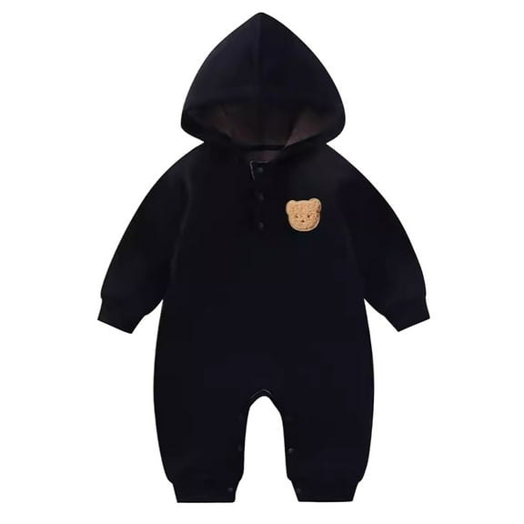 Baby Boys Girls Bodysuits Long Sleeve Solid Color Bear Graphic Hooded Jumpsuit Snowsuit Baby Boys Girls Warm Stylish And Comfortable Bodysuits，0 -3 Months