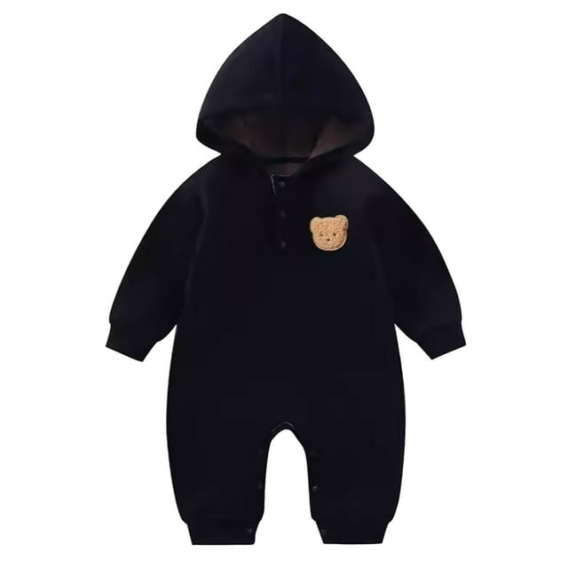MIASHUI Barboteuse à Manches Longues à Capuche pour Bébé Garçon Fille, Noir, 12-18 Mois