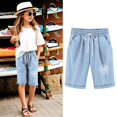 thumbnail image 2 of LRen Shorts for Girls Summer Elastic High Waist Drawstring Bermuda with Pockets Kids Casual Knee Shorts, 2 of 5