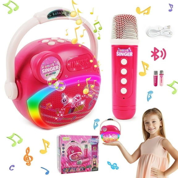 Jaawind Mini Karaoke Machine for Kids, Portable Bluetooth Speaker with 2 Wireless Mics, Microphone Speaker Set with LED Lights, Birthday Gifts Toys for Girls Boys Toddler 3 4 5 6 7 8 9 10 Years Old
