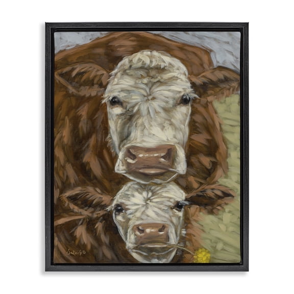Stupell Industries Rustic Lodge Cattle and Calf Gazing Black Floating Frame Canvas Art, 17 x 21, by Sara G. Designs