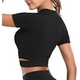 thumbnail image 2 of Femmes Col Rond Crop Top Ventre Crossover Manches Longues Ou Manches Courtes Sports Sh, 2 of 5