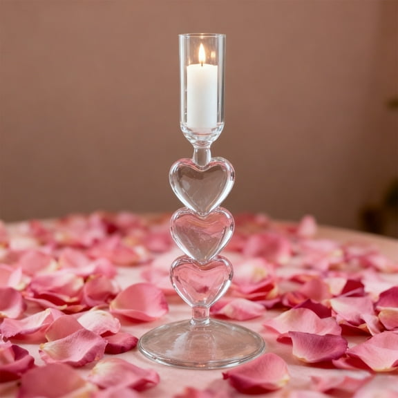 chaungfeng High Foot Heart-shaped Glass Taper Candle Holders, Candlestick Holder Decor, Tea Candle Sticks, for Christmas Parties Wedding Receptions Table Centerpiece Decorations(Clear)