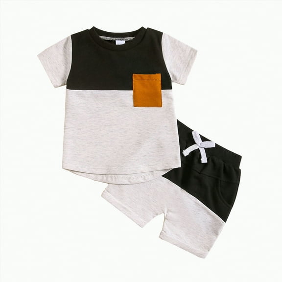 Toddler Boy Outfits Boys Summer Sets Kids Spring Cotton Color Block Printed Short Sleeved Sports 1t 2t 3t 4t 5t 6t Baby Suits Clothes T Shirt Shorts Set 2-Piece