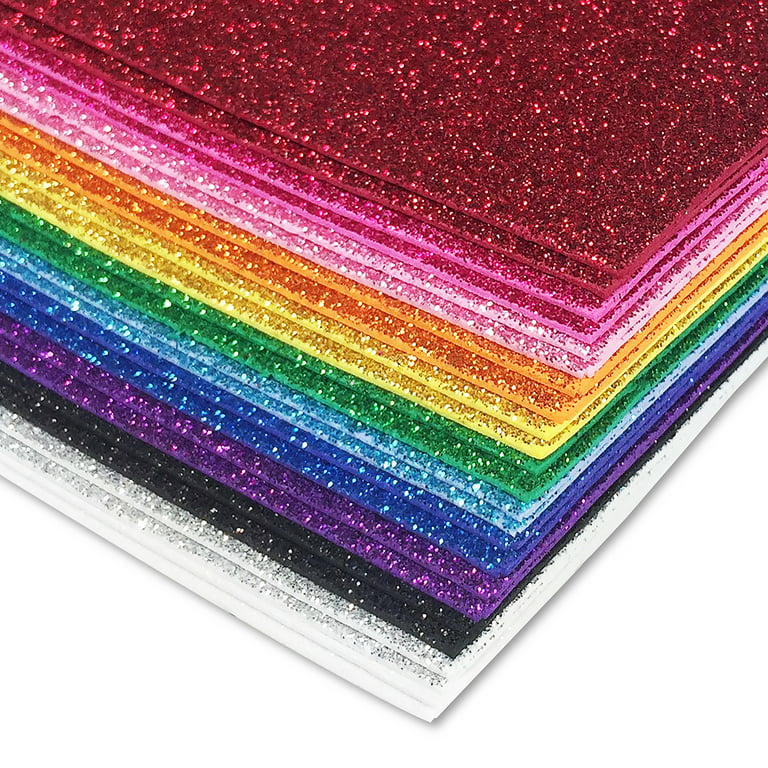 36 Pack Glitter Foam Sheets, 9 x 12 Inch, by Better Office Products,  Assorted 12 Colors, for Arts and Crafts, 36 Sheets