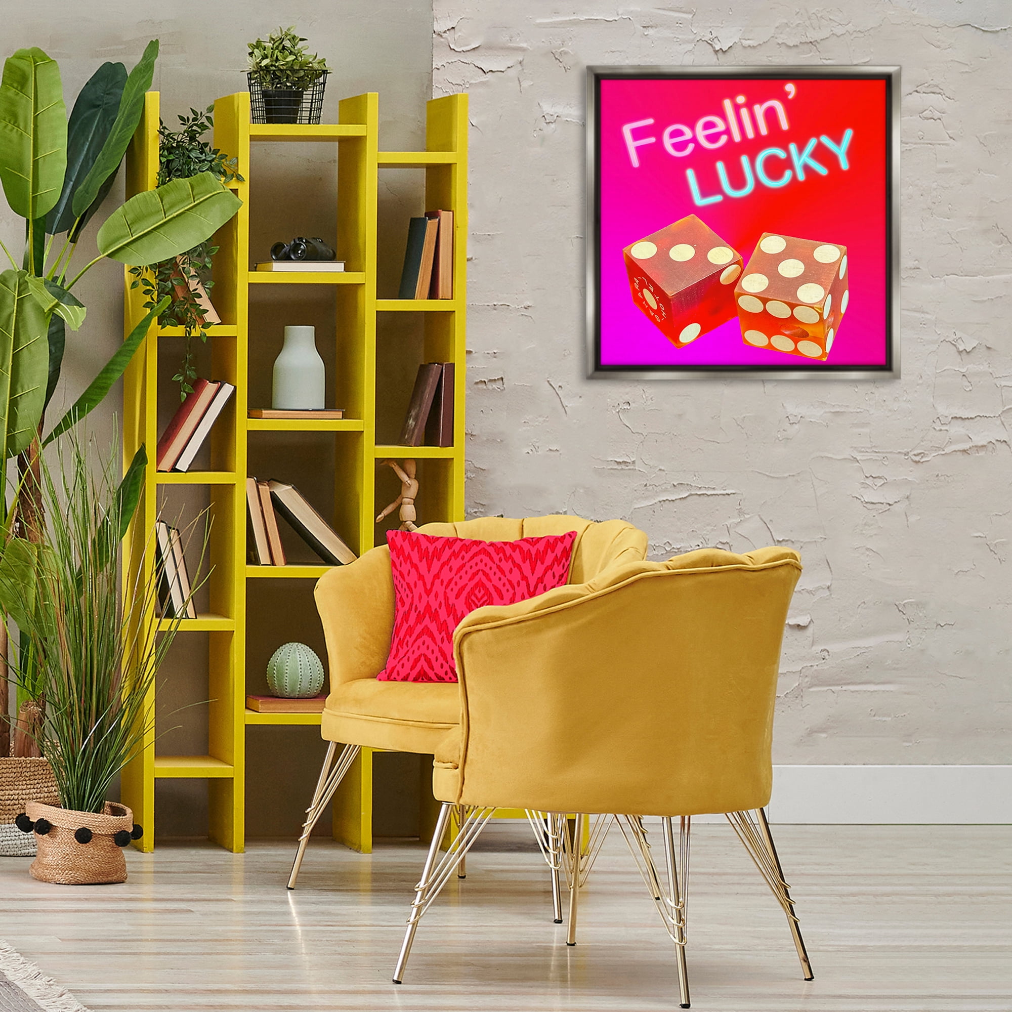 Stupell Industries Feelin' Lucky with Dice Entertainment Painting Gray Floater Framed Canvas Art Print Wall Art, 25 x 25